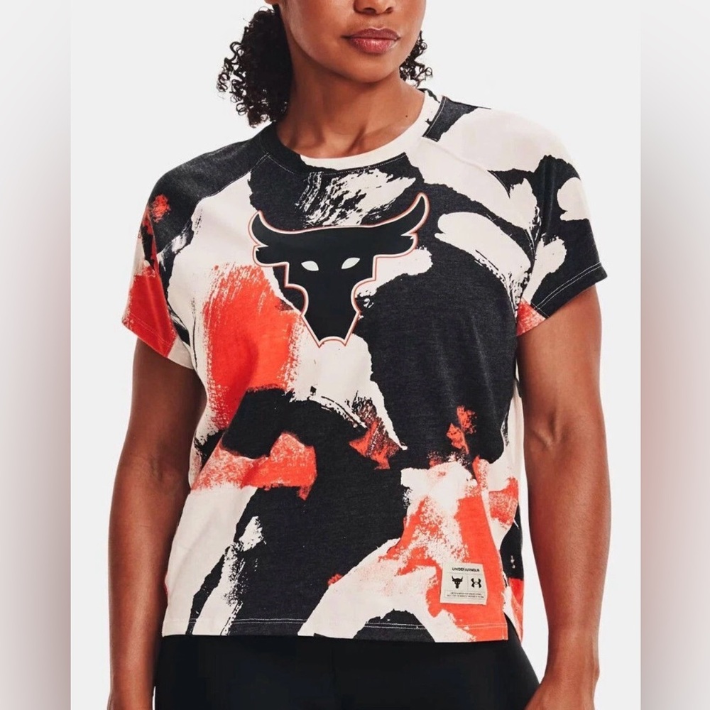 Under Armour Project Rock Print Tee - Black, Orange, and White, Size M (NWT)